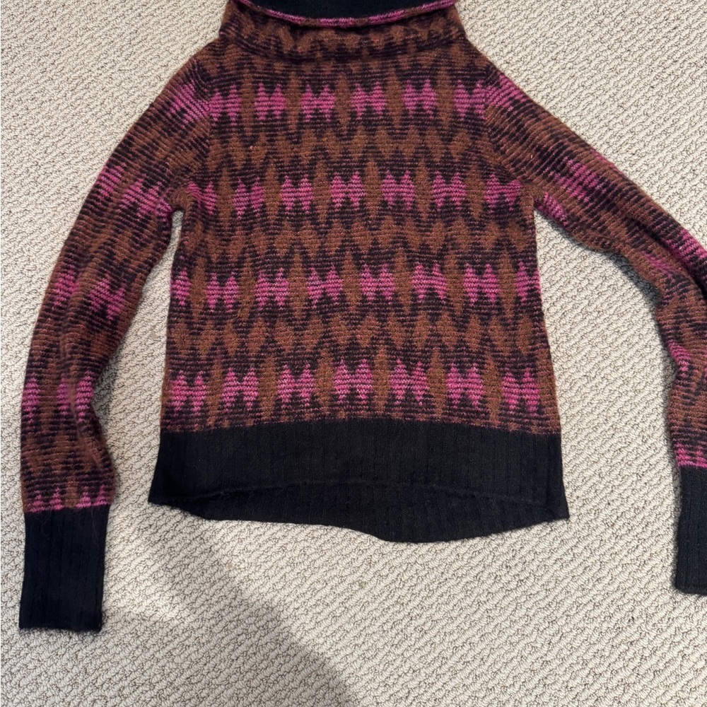 Veronica Beard Pink and Brown Cowl Neck Sweater